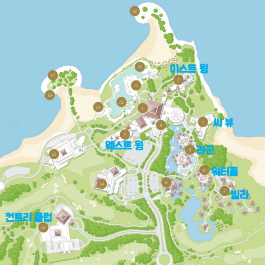 브루나이 더엠파이어 호텔 빌딩 및 부대시설을 표시한 지도