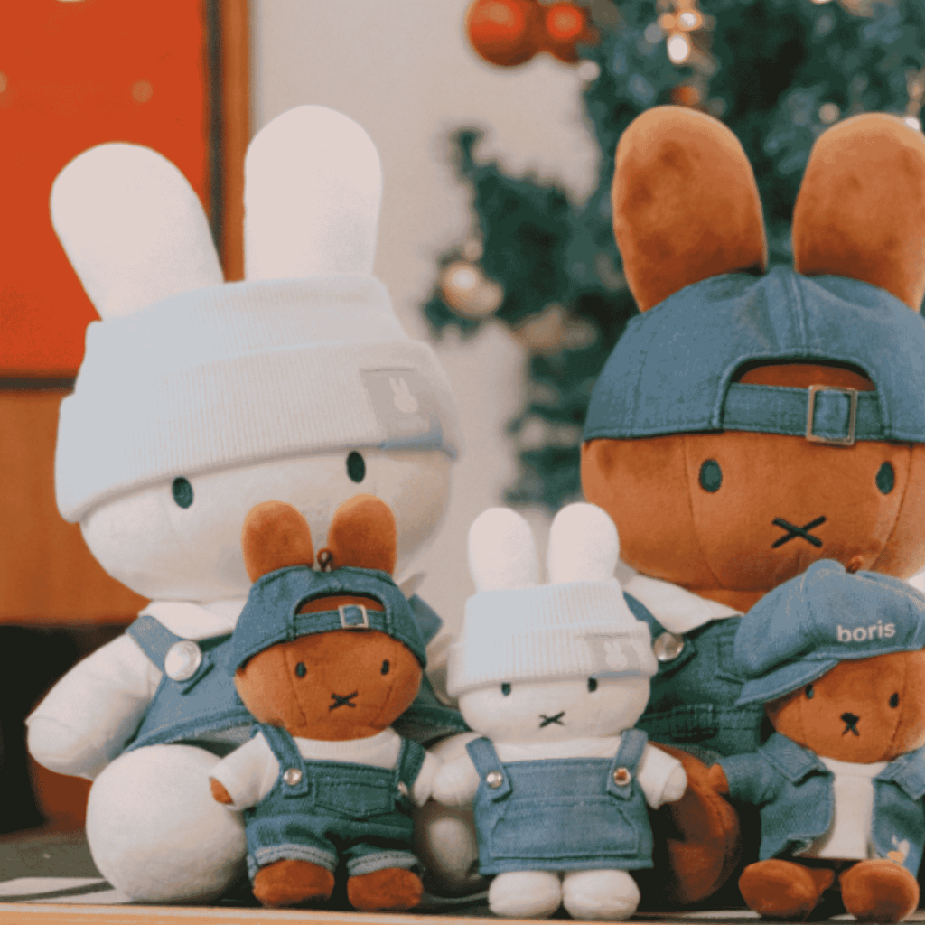 Display of limited-edition denim and traditional Jageg (mother-of-pearl) Miffy merchandise at the flagship store in Seongsu-dong, Seoul.